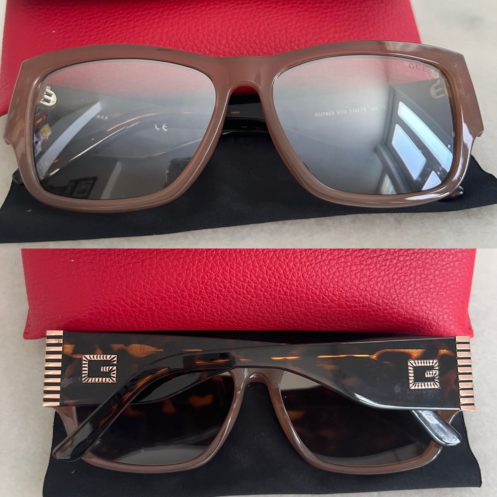 Guess GU7623 Sunglasses Tortoise Sides with Red Case
